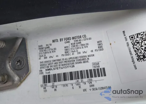 2018 Ford Transit Connect Xl z USA, uszkodzony, nr VIN NM0LS7E73J1377128